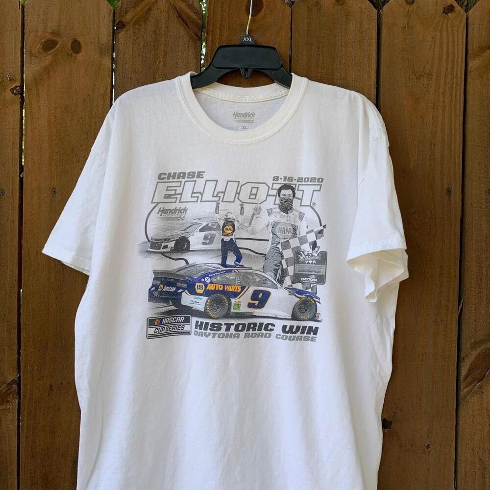 Vintage Y2K Chase Bill Elliot NASCAR white Racing t-shirt Size XL